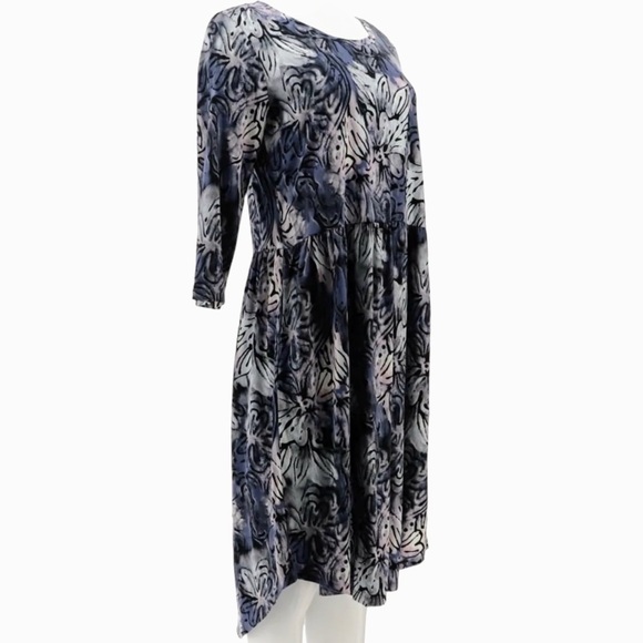 LOGO Lori Goldstein Floral Print Dress Size 2XP Blue Gray Pockets 3/4 Sleeves - Picture 6 of 16